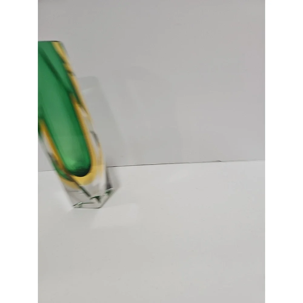 Vintage Murano Sommerso Faceted Art Olive Green‎ Glass Vase 8" Tall - Picture 4 of 10
